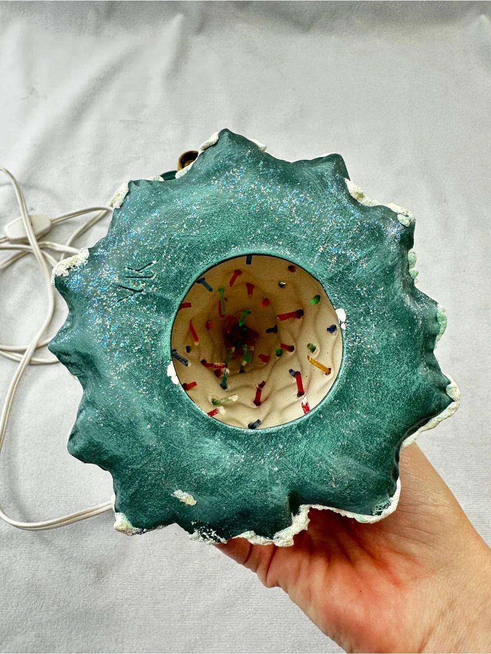Vintage Christmas Tree Ceramic 1980s Illuminated Bulbs Decoration Green